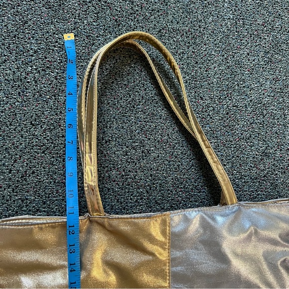 Color-block Shiny Metallic Silver & Gold Medium Large Tote Bag Pockets Laptop - Picture 16 of 16